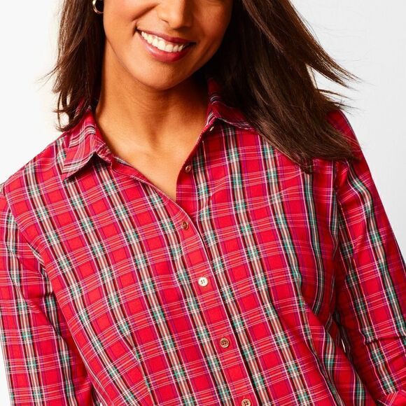 NWOT Women's Talbots The Perfect Shirt Button Up Holiday Tartan Plaid Size 2 - Picture 2 of 5